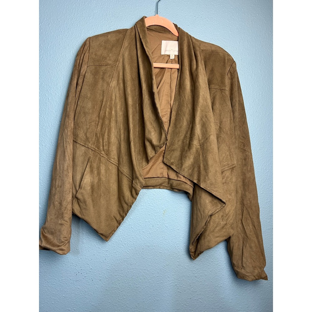 Gibson Latimer Faux Suede Draped Open Front Jacket Brown Retro Slouchy 80s M